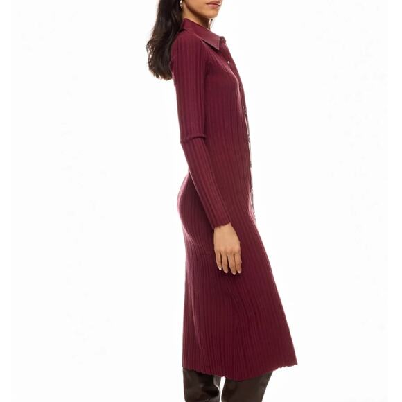 Toccin Burgundy Ribbed Knit Shirt Dress MEDIUM Midi Office Work Designer $525 - Picture 2 of 14